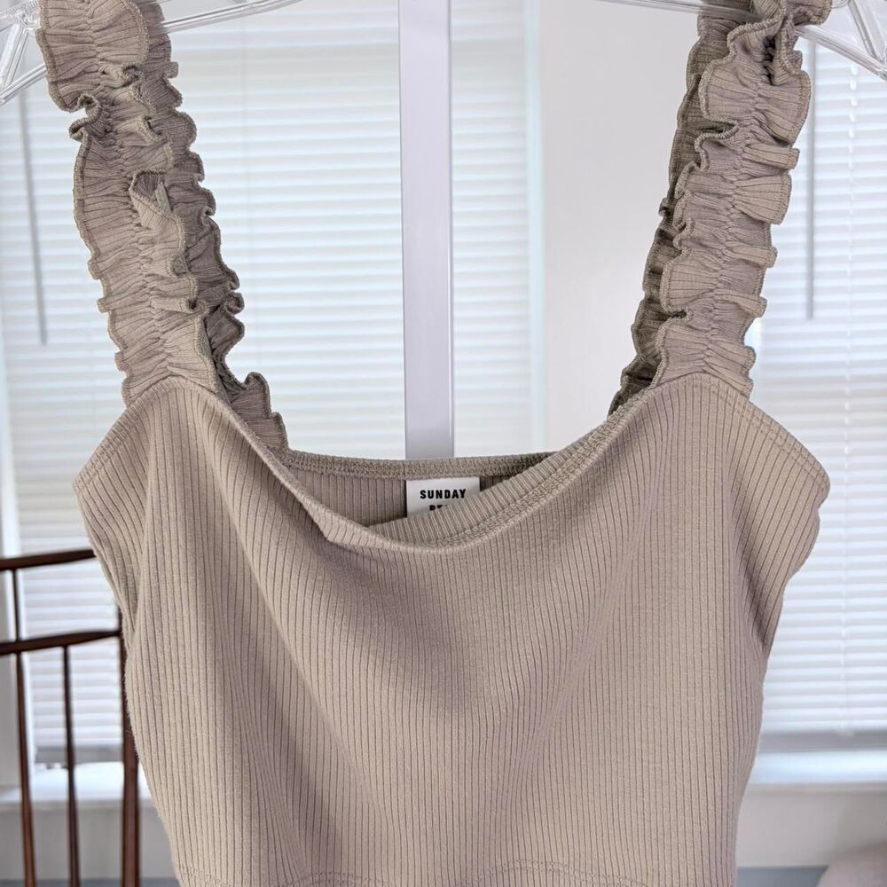 Sunday Best Ribbed Ruched Crop Tank Cream & Tan Size S